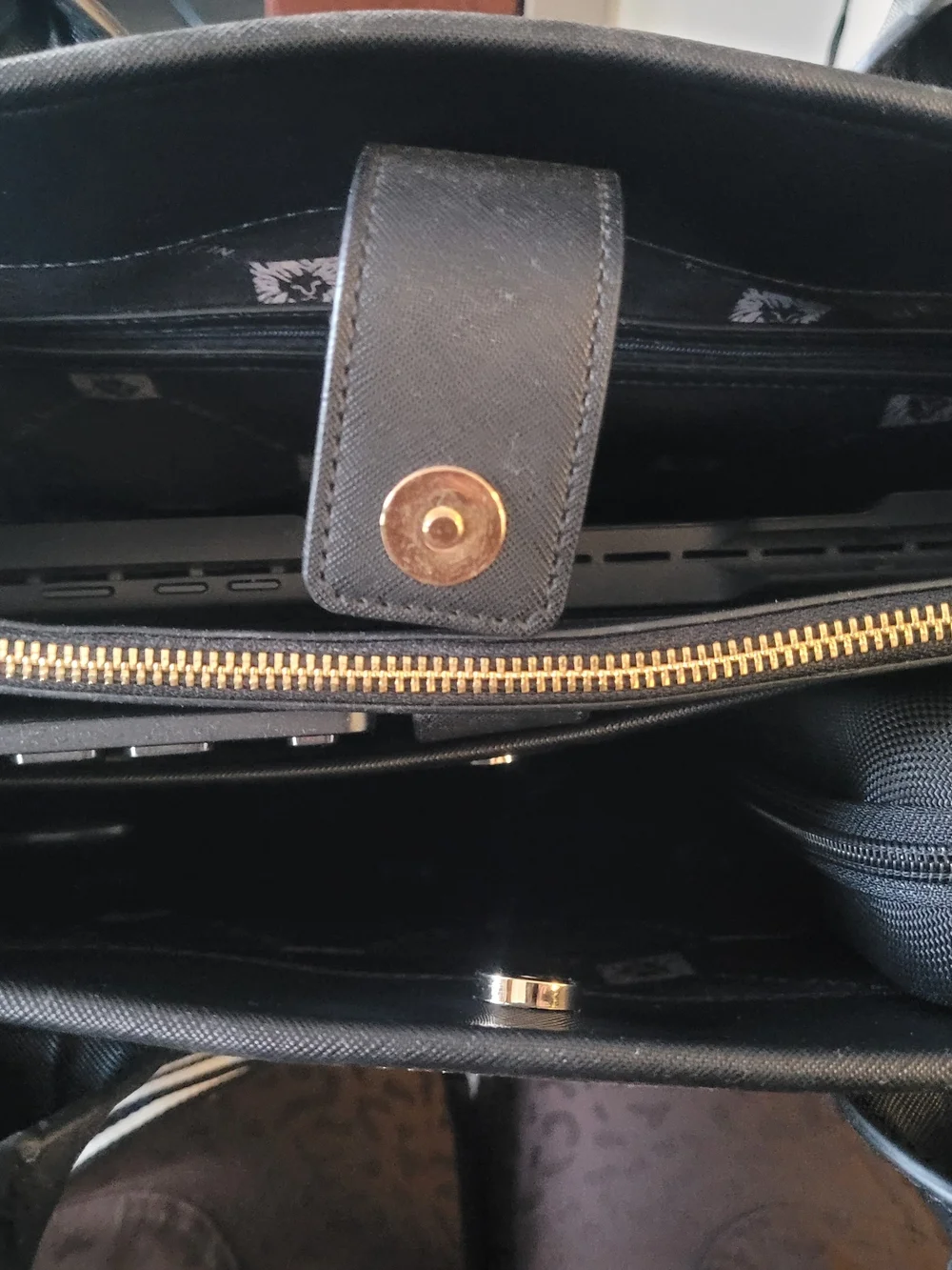 Anne Klein Black Tote Bag with Gold Accent